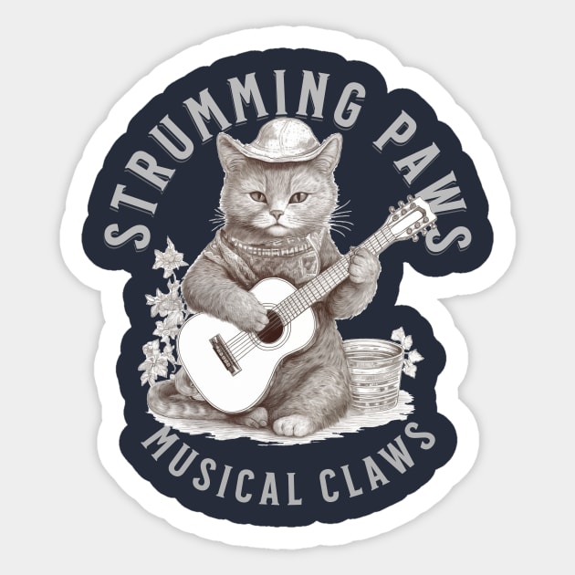 cat playing a guitar Sticker by Tees of Joy